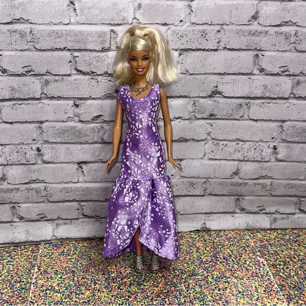 Barbie Fashion Doll Blonde Hair Blue Eyes Purple Dress Shoes Articulated